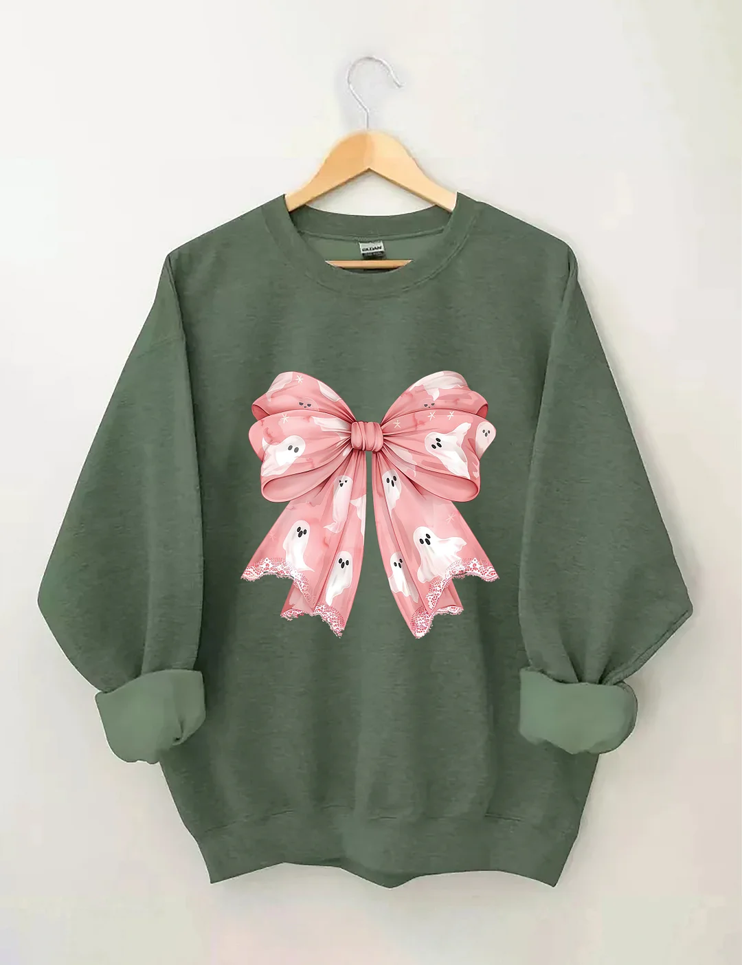 Pink Ghost Bow Coquette Halloween Sweatshirt