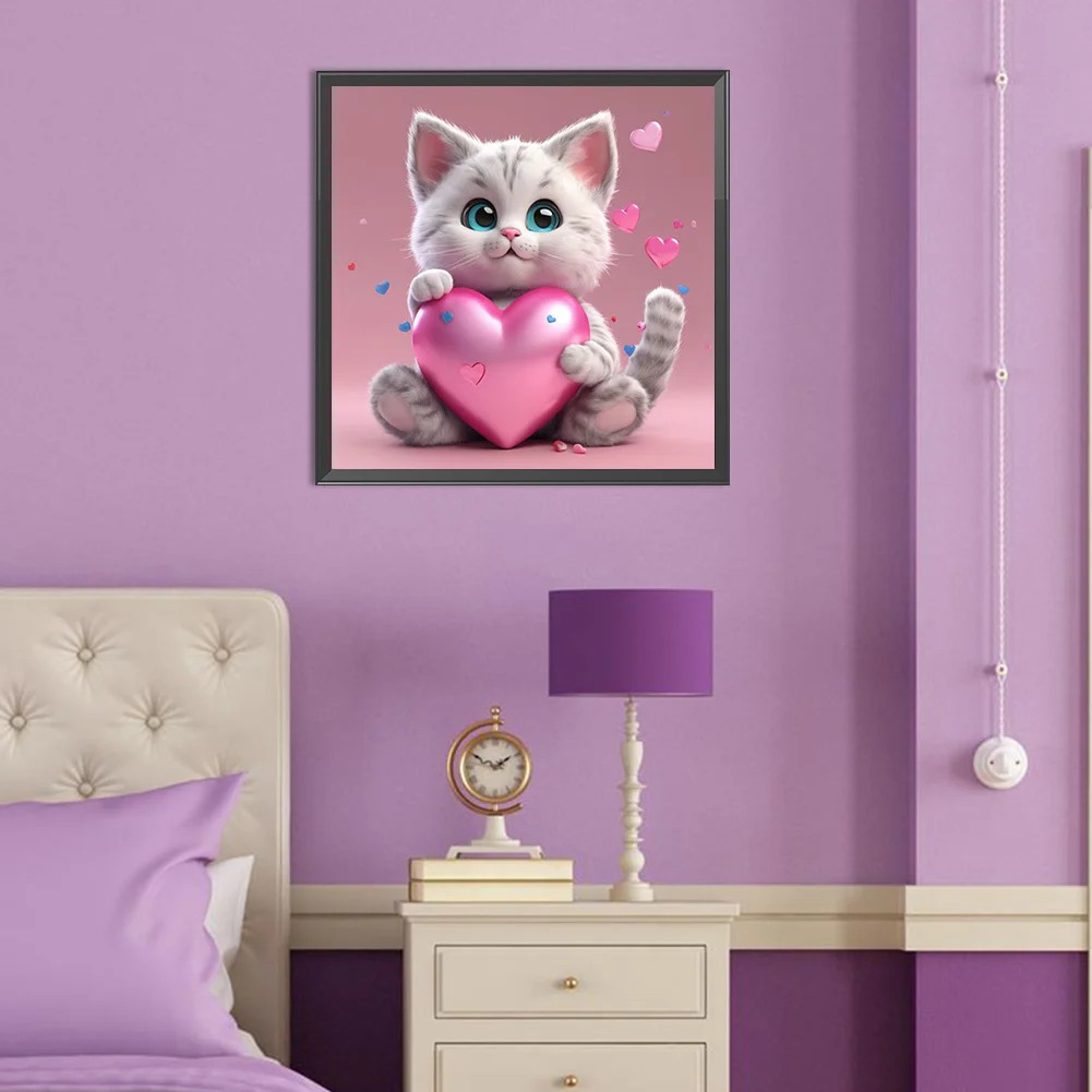 5D DIY Full Square Drill Diamond Painting - Valentines Day Heart Cat