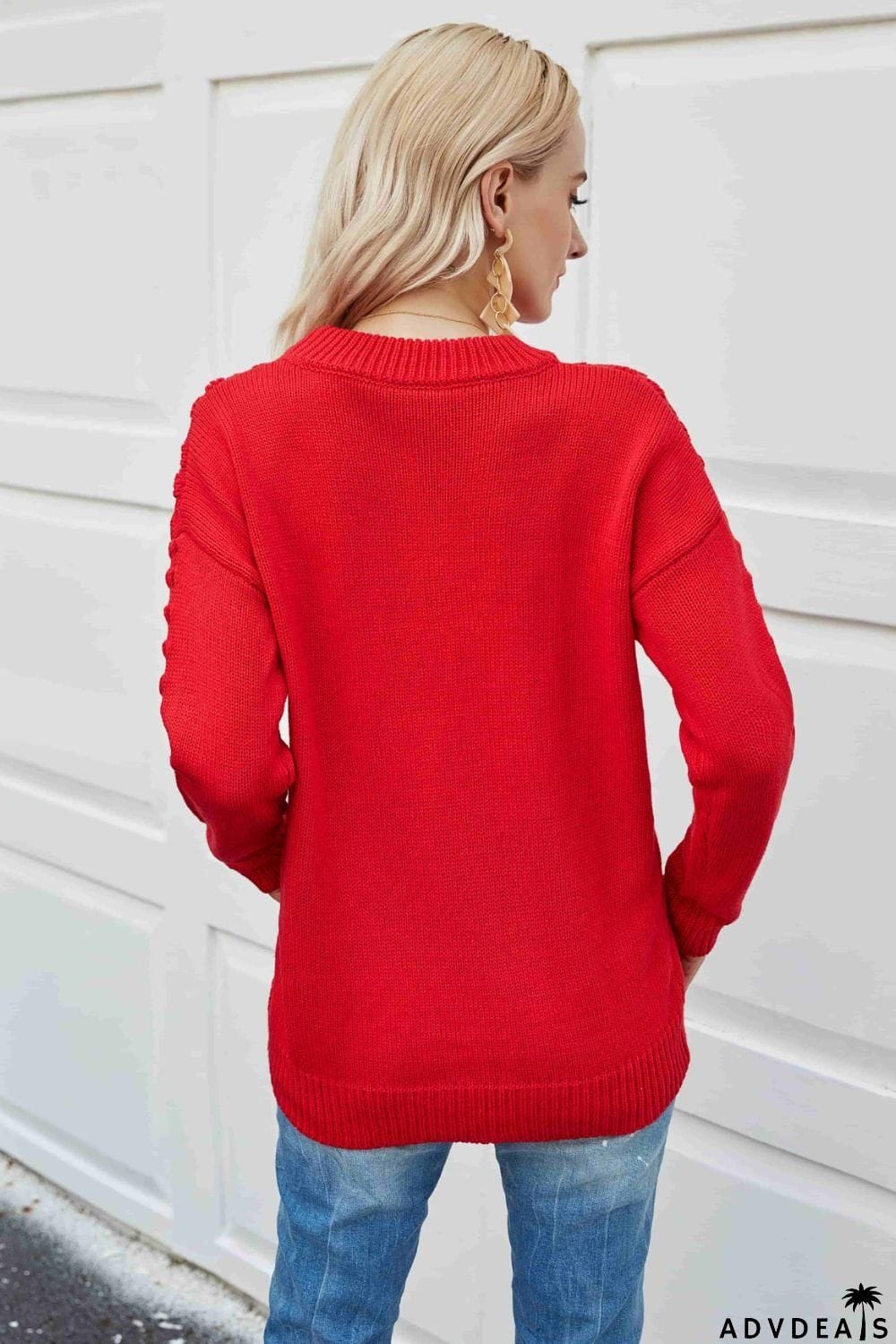 Pom-Pom Drop Shoulder Ribbed Trim Sweater
