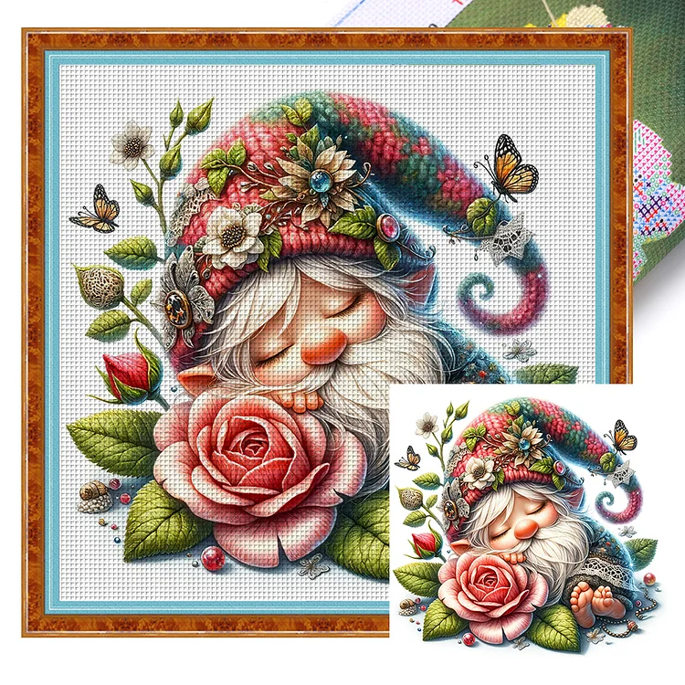 Rose Gnome (30*30cm) 18CT Stamped Cross Stitch gbfke