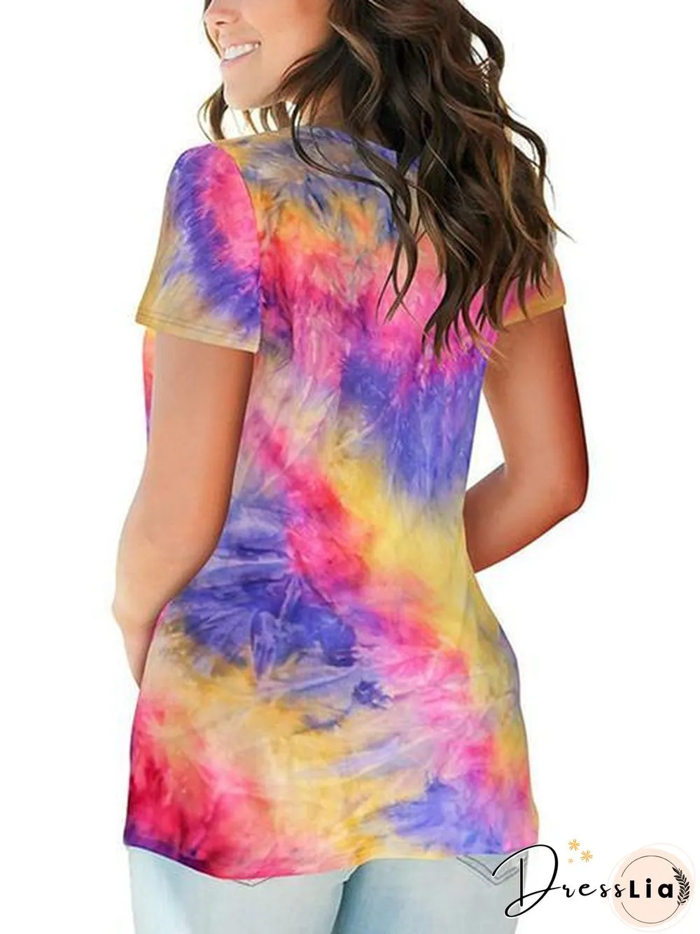 Tie-Dye Print V-Neck Loose T-Shirt