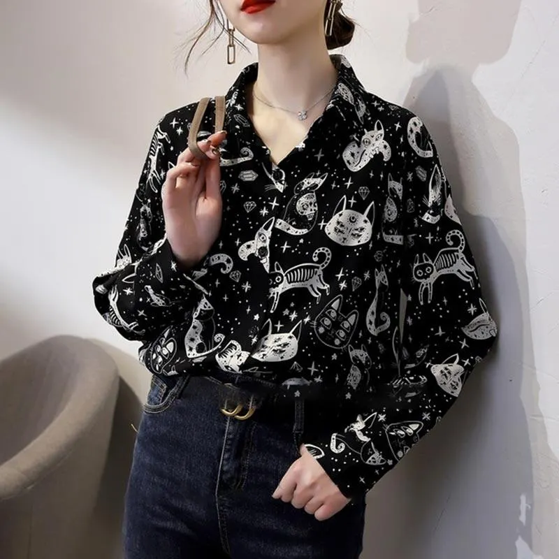 Cute Kitten Print Long Sleeve Shirt