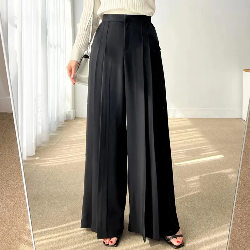 Churchf Churchf Korean Chic Summer New Temperament High Waist Versatile Pressure Fold Design Loose Hanging Feeling Drag The Floor Wide Leg Suit Pants Woman