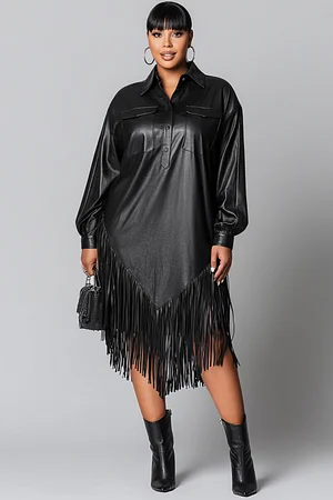 plus size leather shirt dress ELOQUII Women's Plus Size Faux Leather Shirt Dress