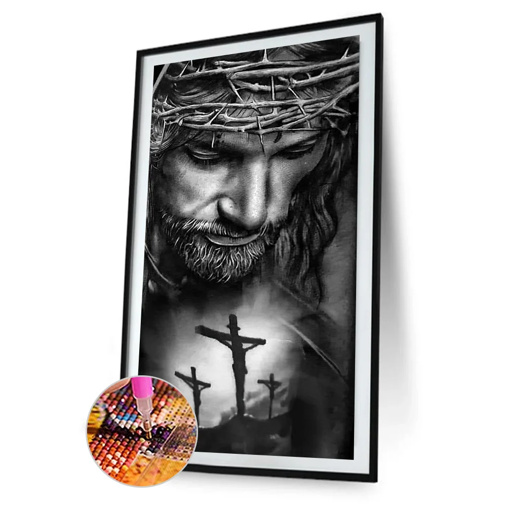 Diamond Painting - Full Round - Jesus Black And White