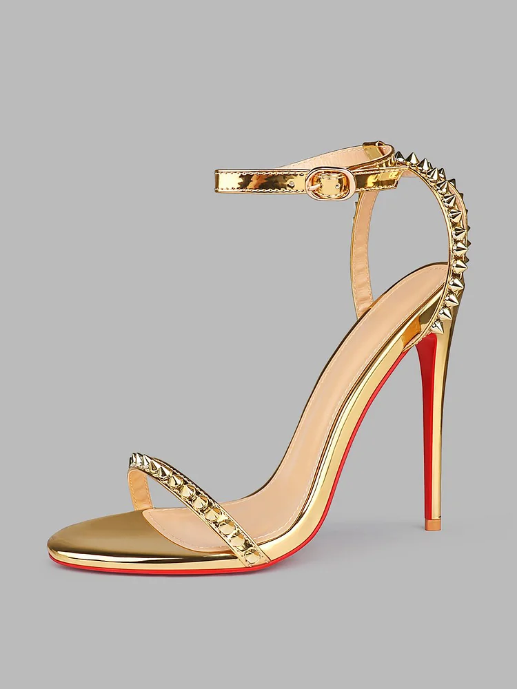 100mm/120mm Women's Open Toe Sandals Stiletto Red Bottom High Heels Ankle Strap Rivet Studs Shoes