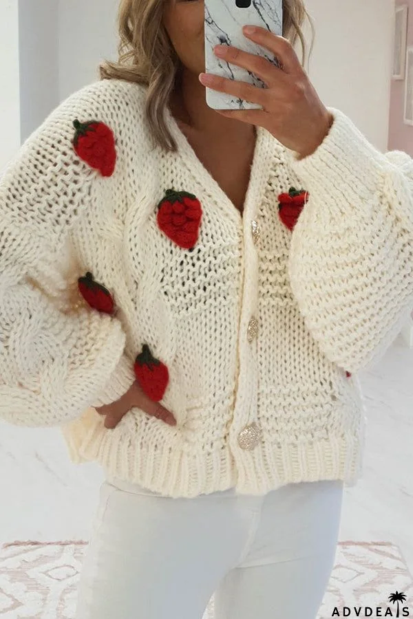 Strawberry Crochet Button Cardigan