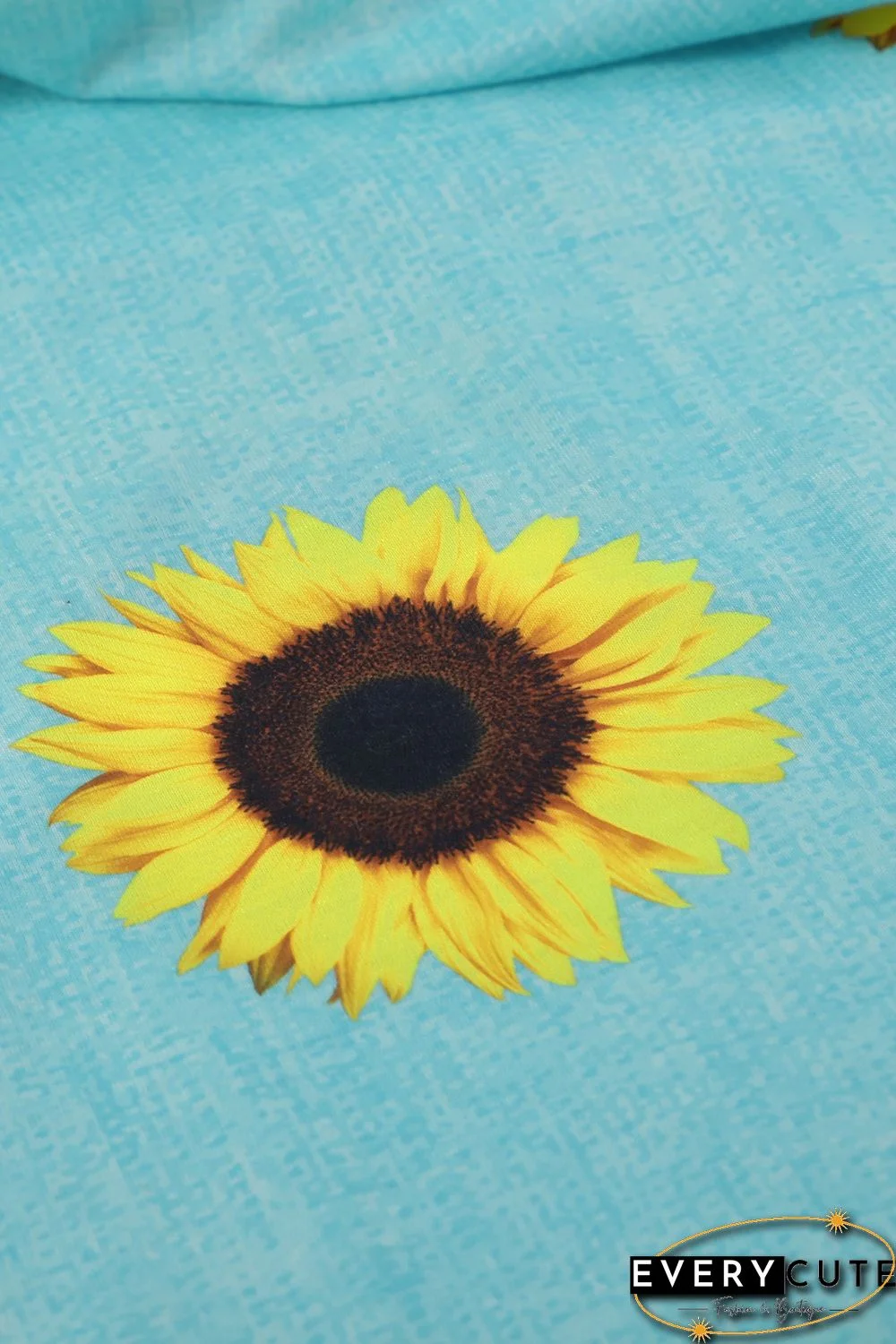 Short Sleeve V Neck Sunflower Print Mini Dress with Pocket