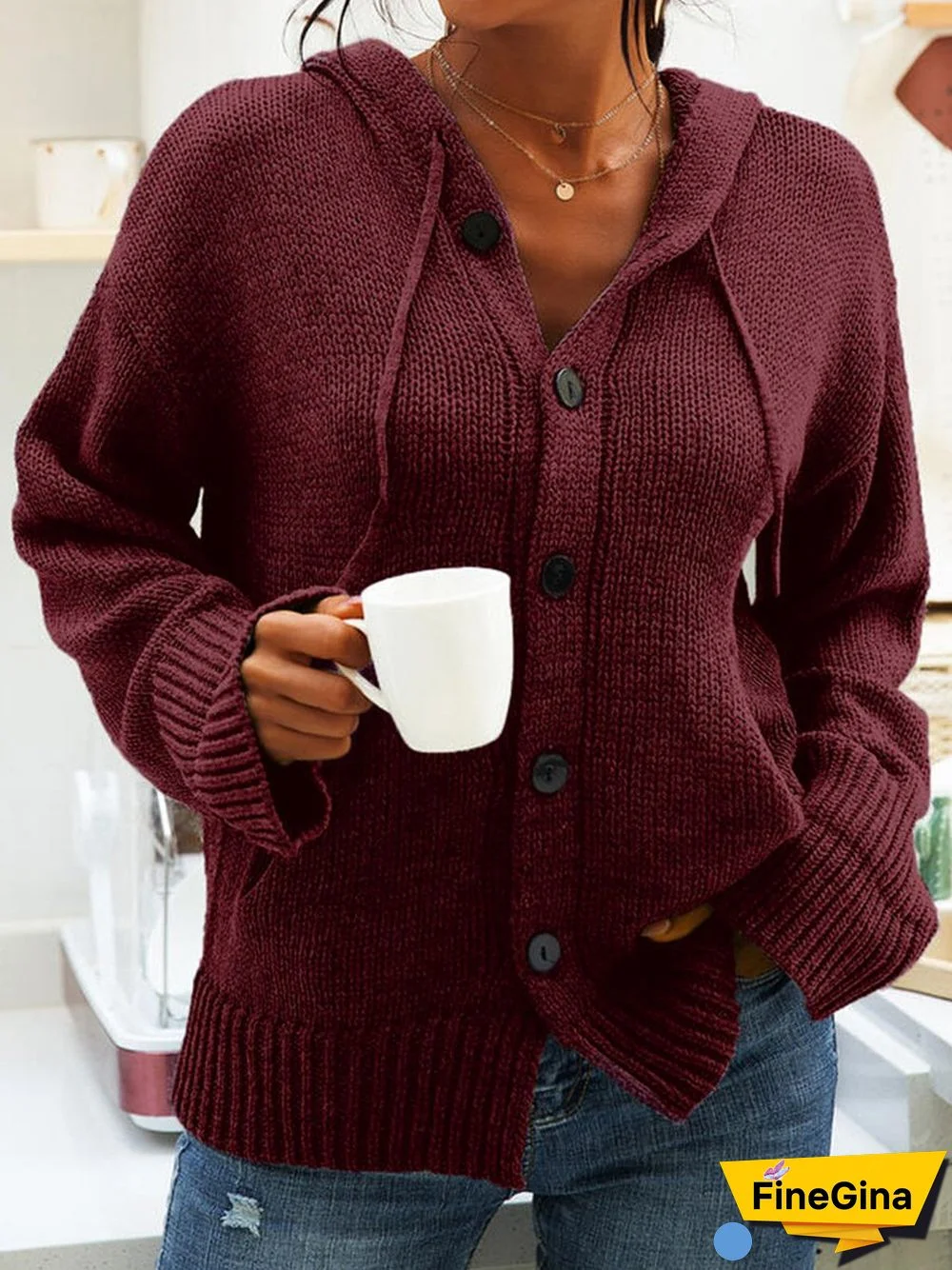 Women's Long Sleeve V-neck Hooded Sweater Top