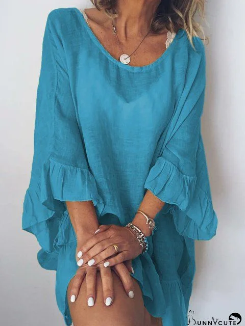 STUNNING BLUE 2PIECE TUNIC DRESS QUIRKY ITALIAN LAGENLOOK/LAYERING TOP Round-neck Long Sleeve Tops