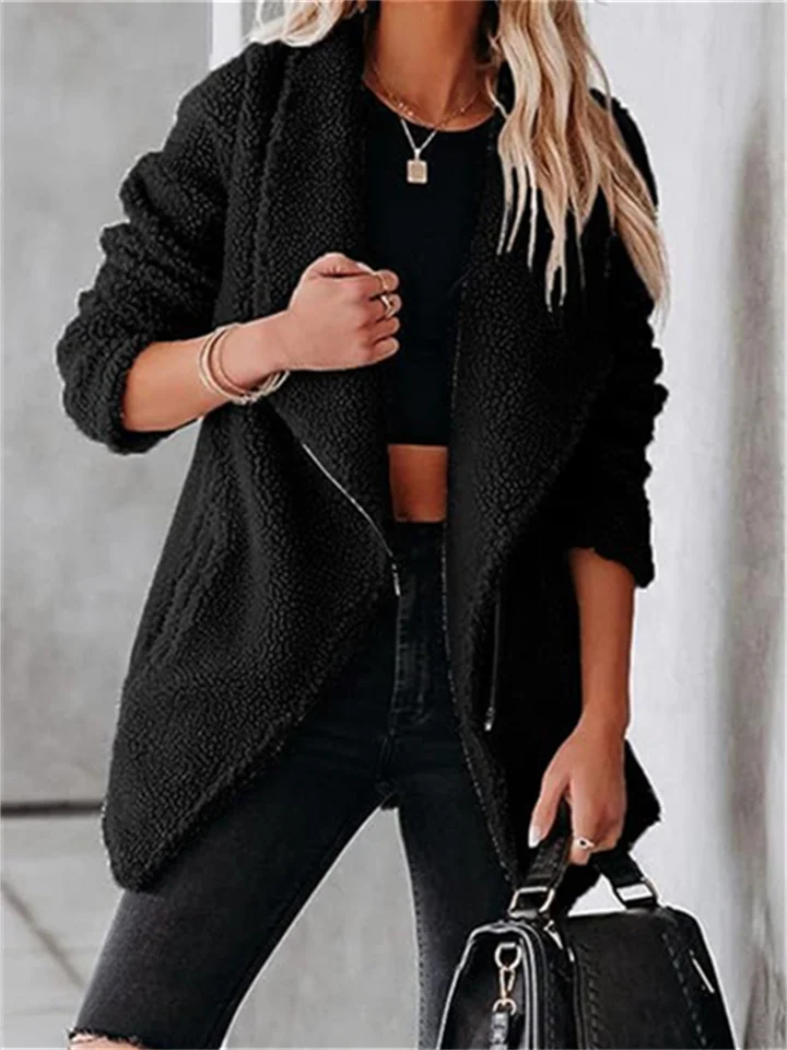 Autumn and Winter New Fashion Casual Wool Lamb Jacket Zipper Pockets Pellet Fleece Jacket Female