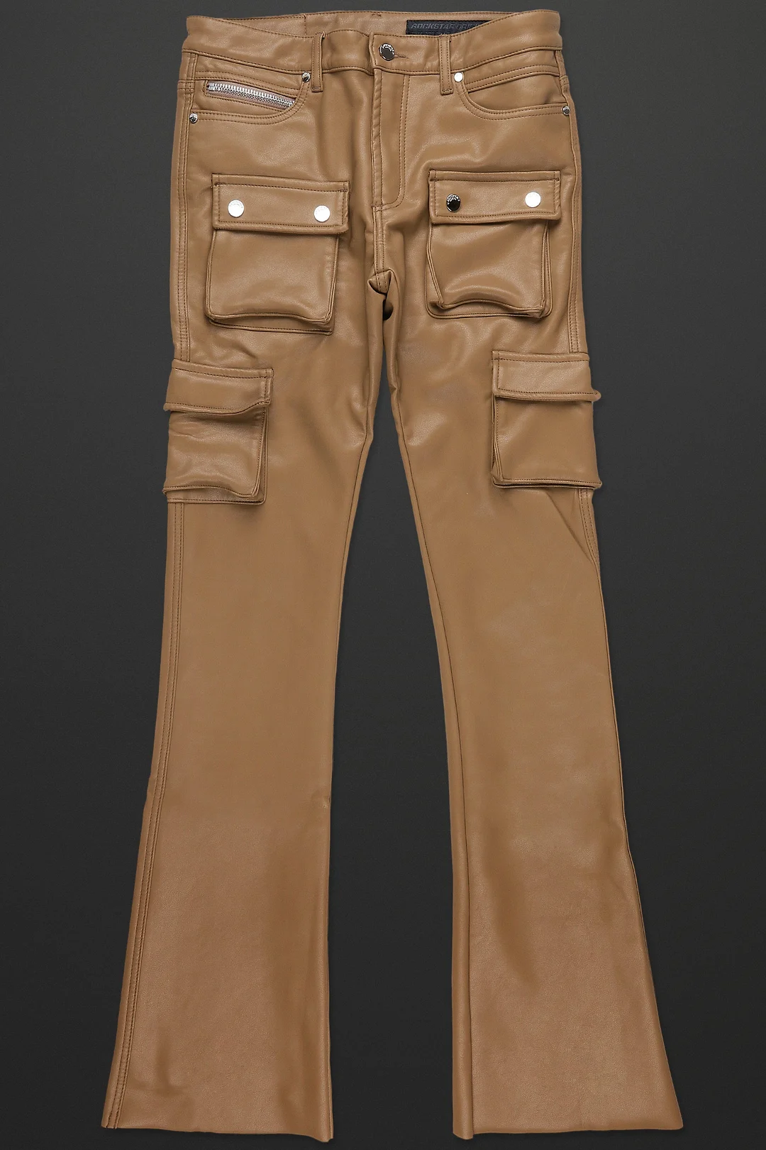 Birch Tan Faux Leather Stacked Flare Jean