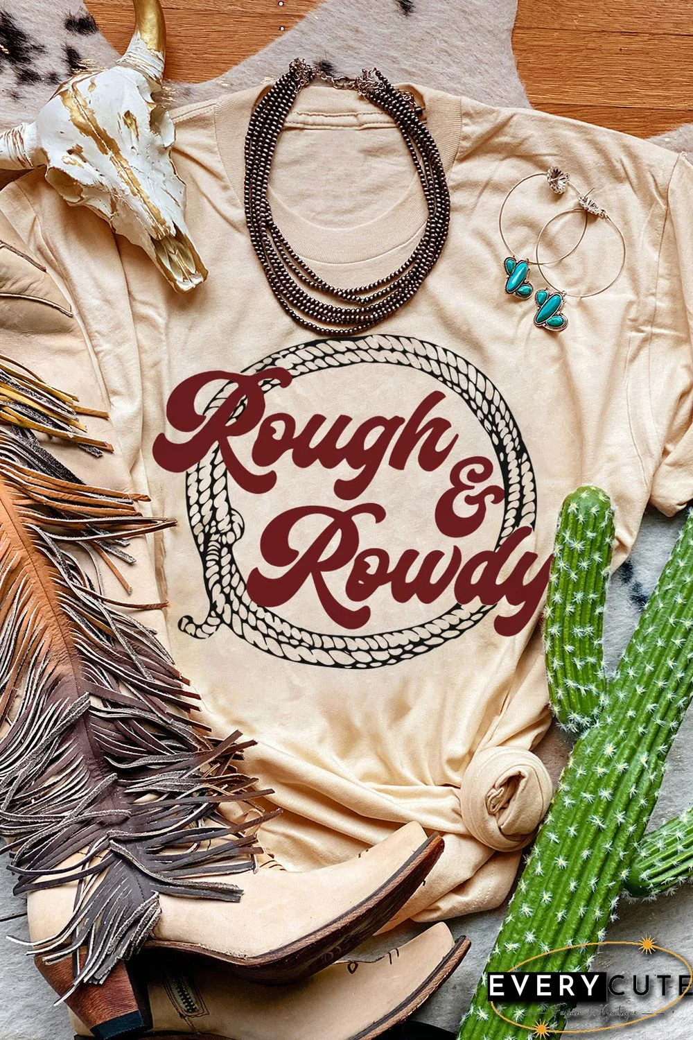 Khaki Rough & Rowdy Rope Print Short Sleeve T Shirt