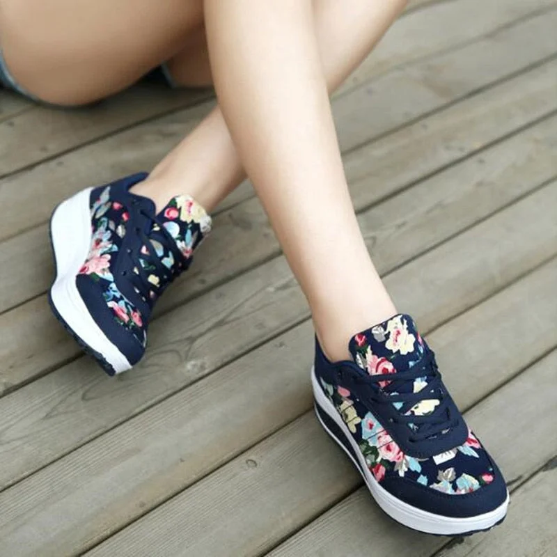 New Fashion Breathable Women's Casual Sports Shoes Women Wedge With Thick Sole Rocking Shoes Women Sneakers Zapatillas Mujer