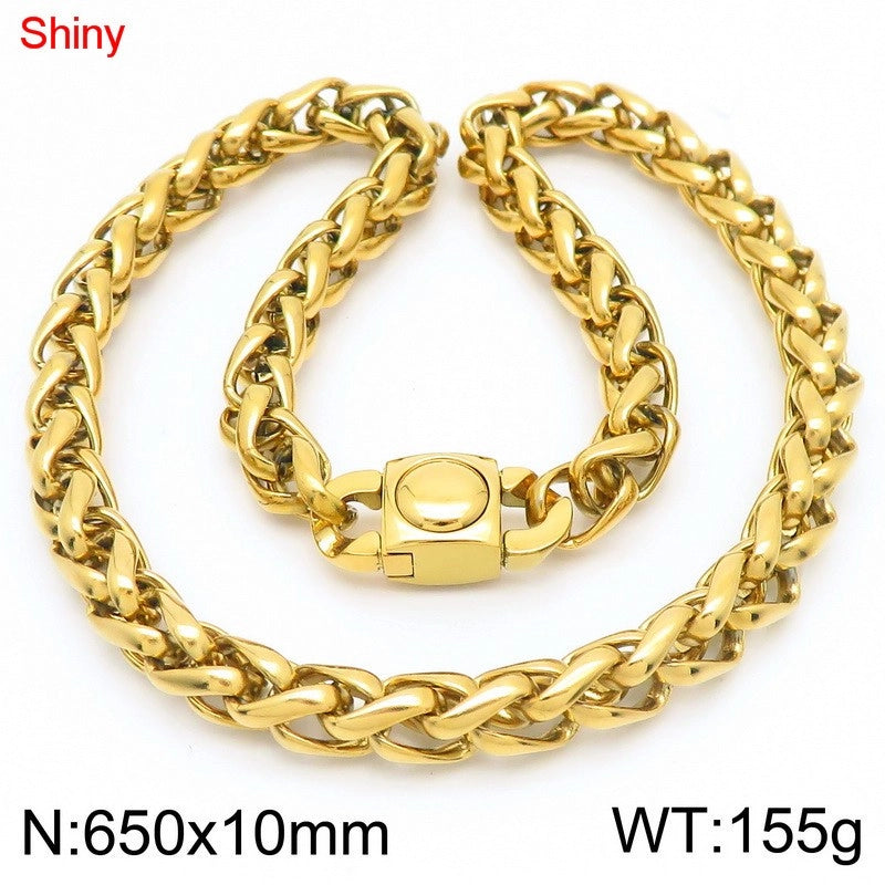 Fashion Stainless Steel 10mm Basket Chain Woven Chain Casting Buckle Necklace
