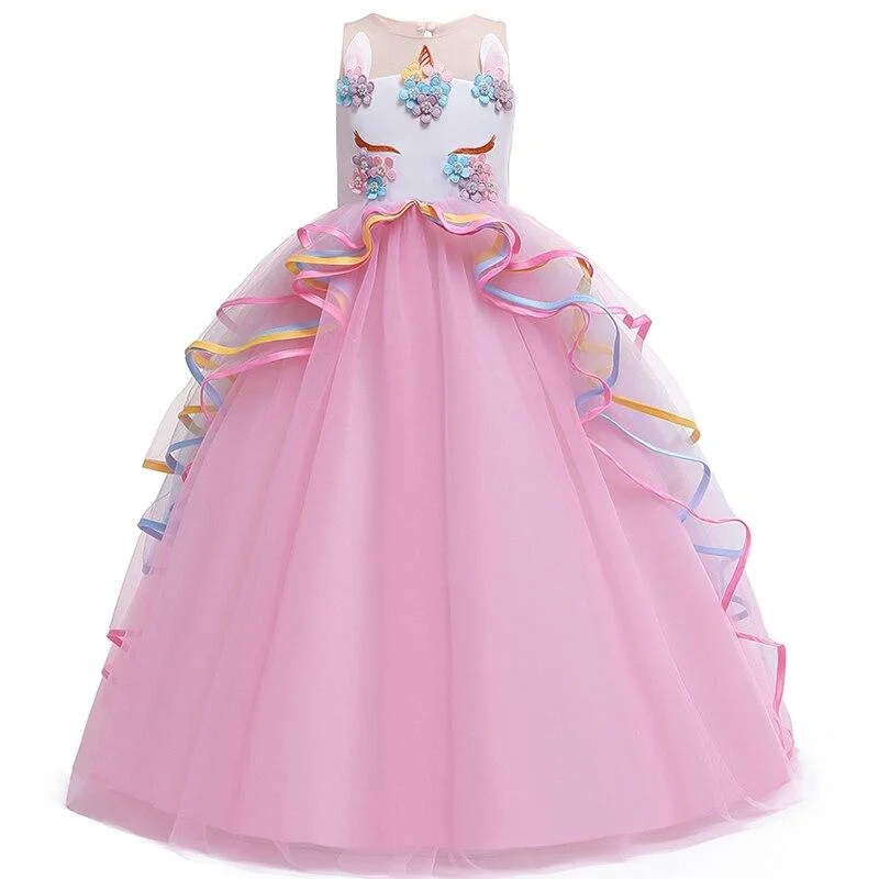 2021 Carnival Cosplay Costume Long Unicorn Dress Girl Kids Dresses For Girls Children Party Dress Birthday Dress Up 10 14 Years