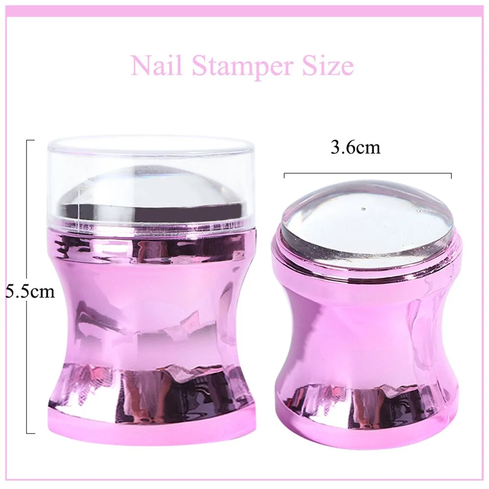 Mirror Nail Stamper Clear Silicone Head Manicure Scraper Polish Transfer Template Kits with Cap Nail Art Stamping Plate