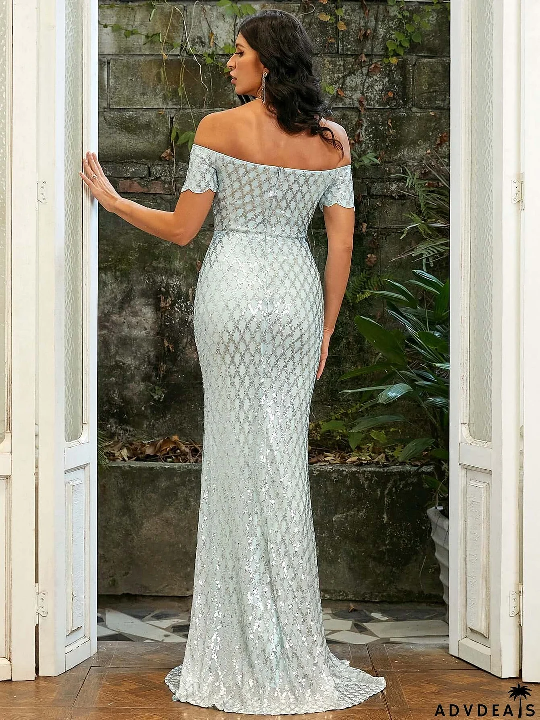 Blue Plaid Sequin Mermaid Corset Evening Dress JMY1072