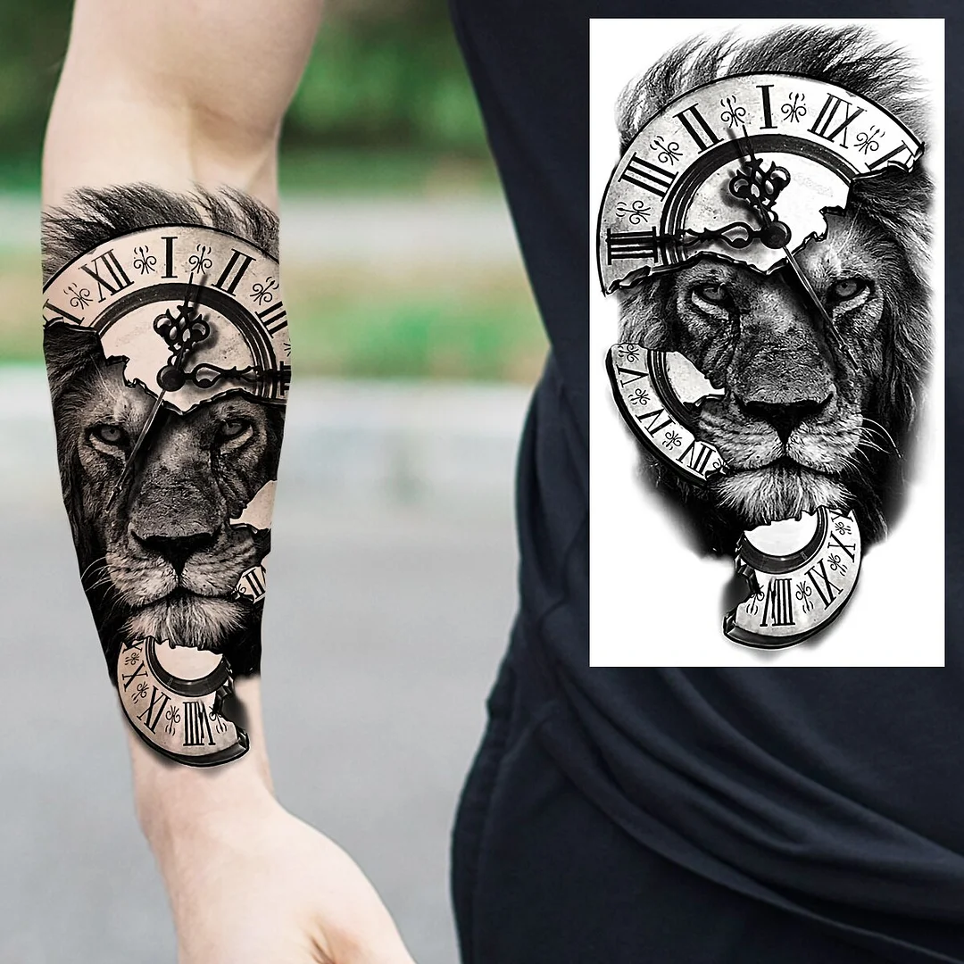 Sdrawing Praying Cross Temporary Tattoos For Men Adults Realistic Wolf Tiger Compass Skull Fake Tattoo Sticker Forearm Tatoos Arm