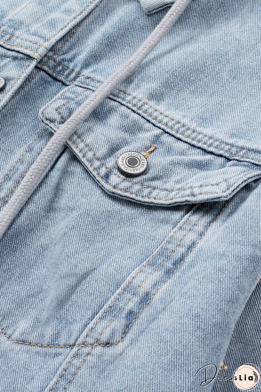 Button Closure Ripped Hooded Denim Jacket