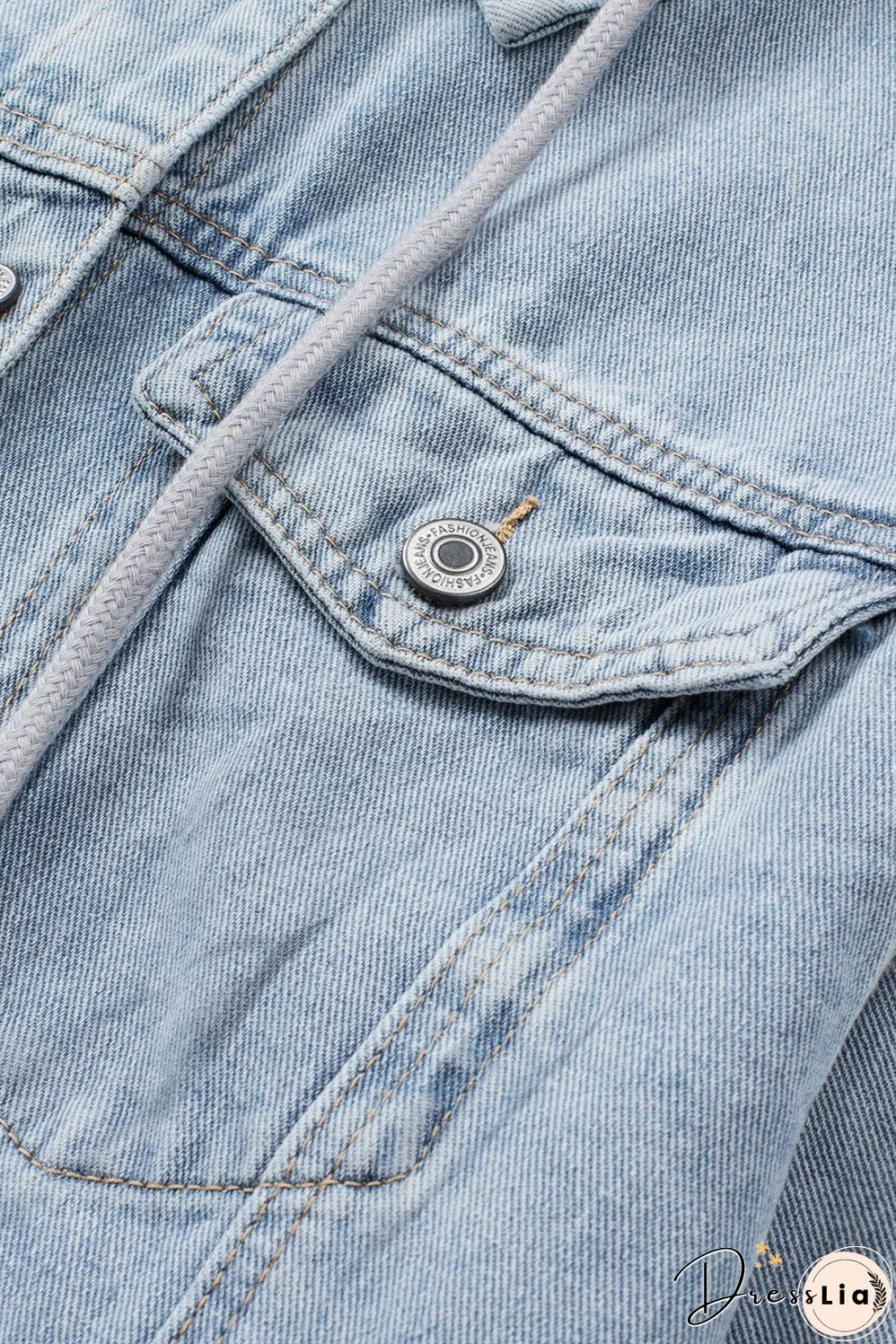 Button Closure Ripped Hooded Denim Jacket