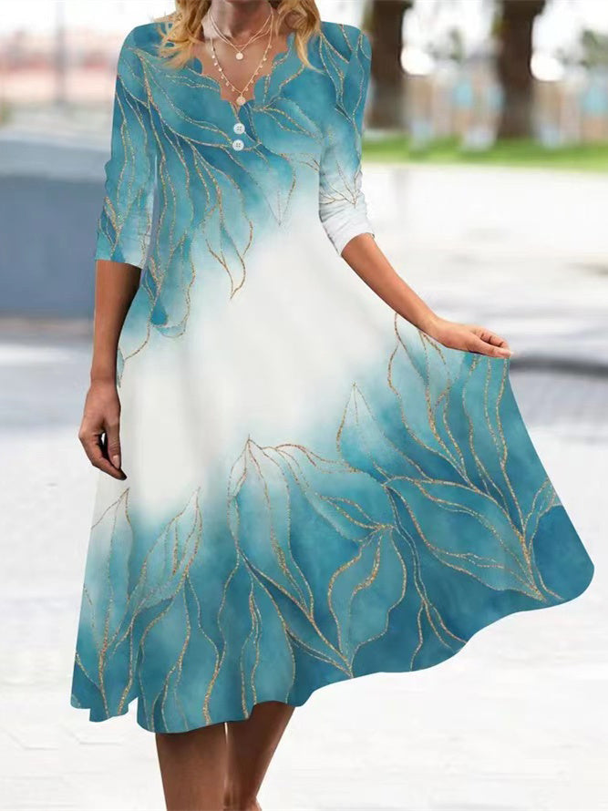 Women'sV-Neck Half Sleeve Graphic Printed Dress