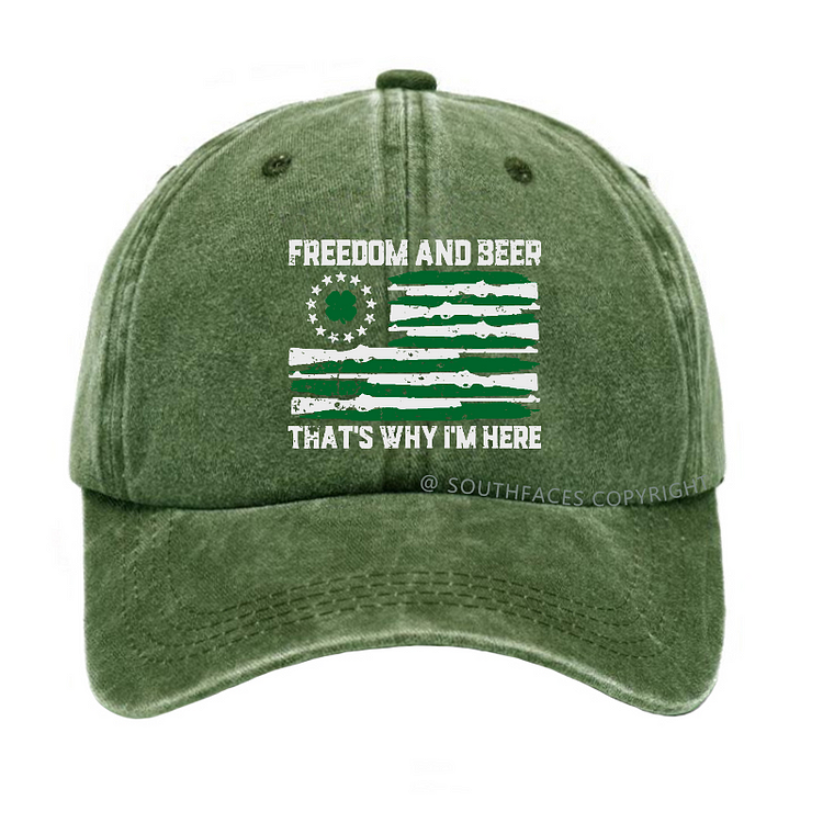 Freedom And Beer That's  Why I'm Here USA Flag Print Hat