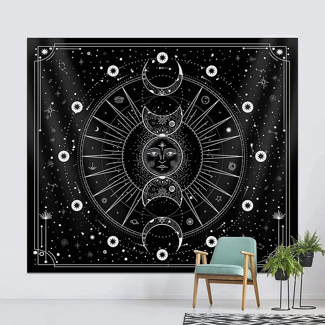 Moon phase Tapestry 2021 Latest Stars Space Psychedelic Black And White Wall Hangings Bedroom Home Wall Decoration house decor