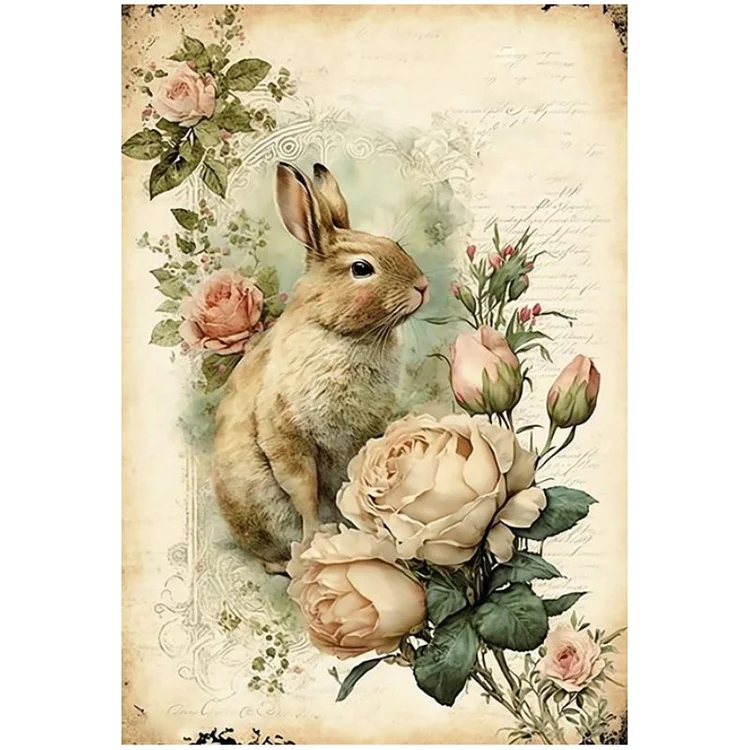 【Huacan Brand】Retro Poster - Flowers And Rabbit 11CT Counted Cross Stitch 40*60CM(28 Colors)