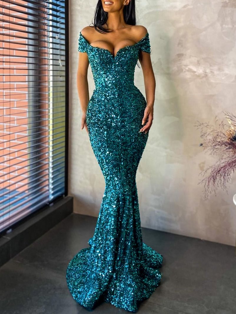 Neosepa-Sexy shiny strapless mermaid evening dress
