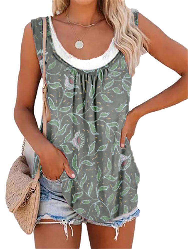 Women's Sleeveless U-neck Printed Vest