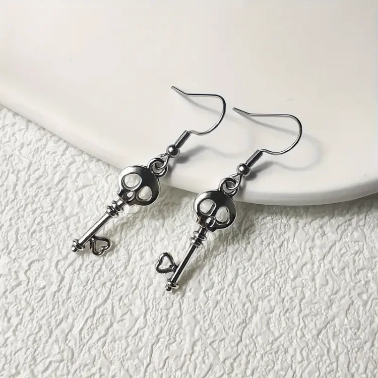 Vintage Skull Key Lock Earrings