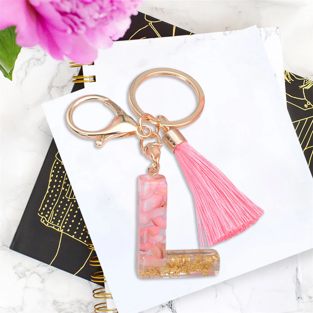 Resin Initial Key Ring with Tassel Alphabet Keyring for Car Keys Wallet Handbags