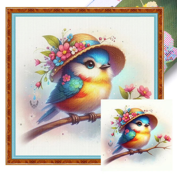 【Yishu Brand】Little Bird with a Hat 25*25cm 18CT Stamped Canvas Cross Stitch gbfke