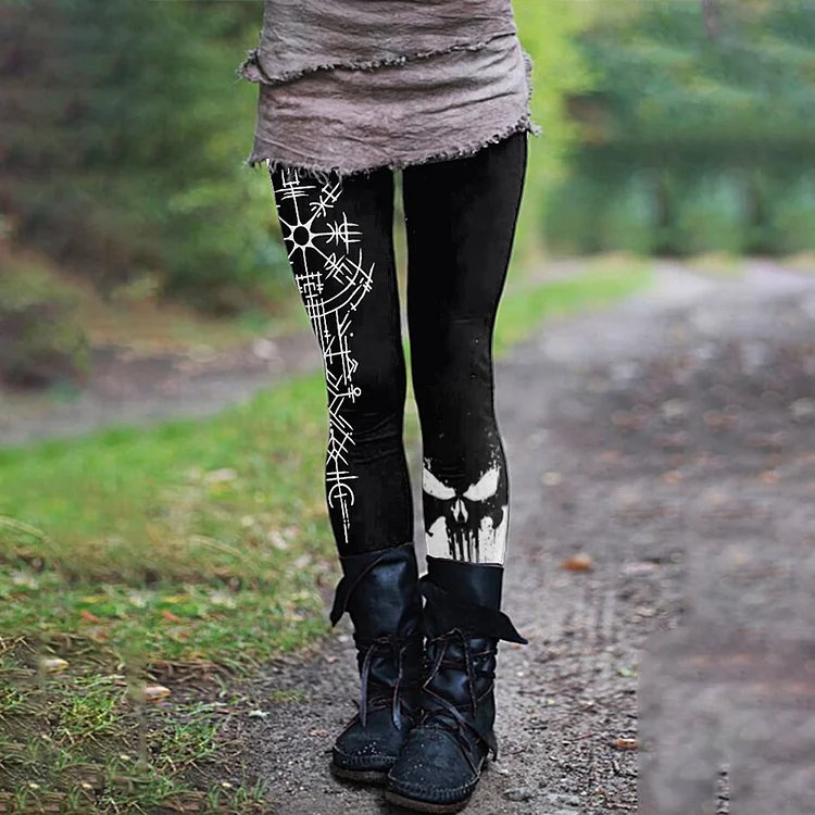 Tribal Viking Skull Totem Retro Leggings