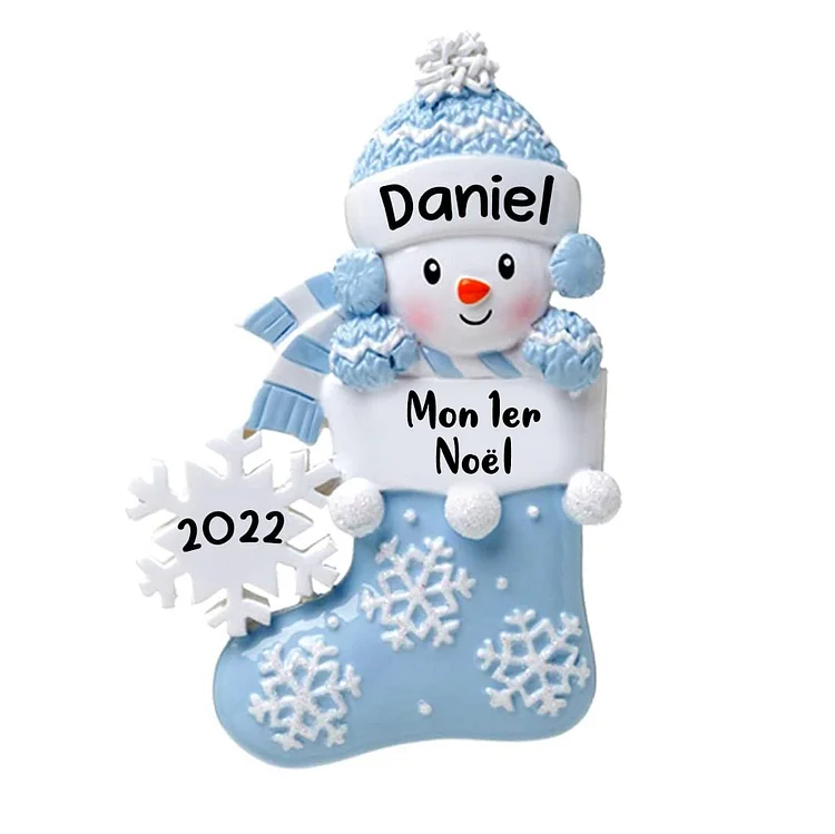 Premier Noël de bébé bébé garçon Snowbaby en bas avec ornement de sapin de Noël flocon de neige
