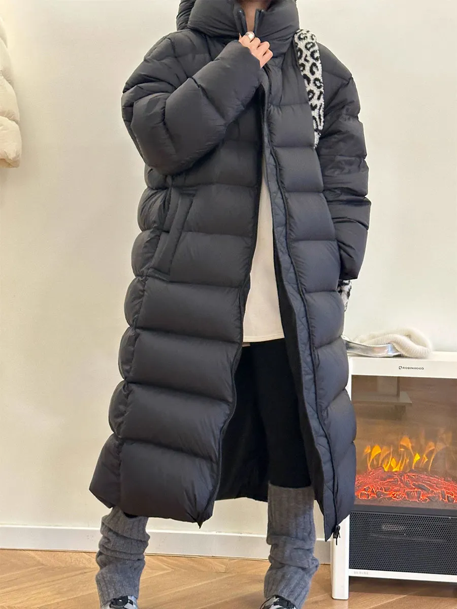Uveng Cold Resistant Goose Down Add Thick Big Quilt Down Jacket Female Long Style 2024 New When There Is No Gallbladder Straight Filling Puff Coat Fashion