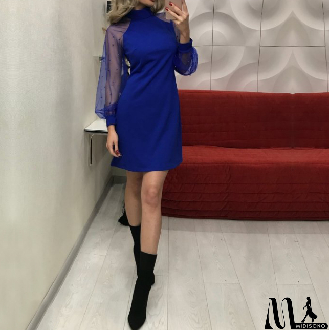 MidiSono - Long Sleeve Slim High-Necked Hip Dress