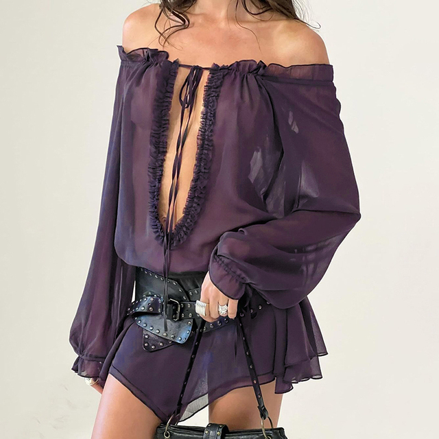 Women 2024 Spring Solid Slash Neck Lace Patchwork Straps Irregular Mini Dress Slim Sexy Tender Girls Dress