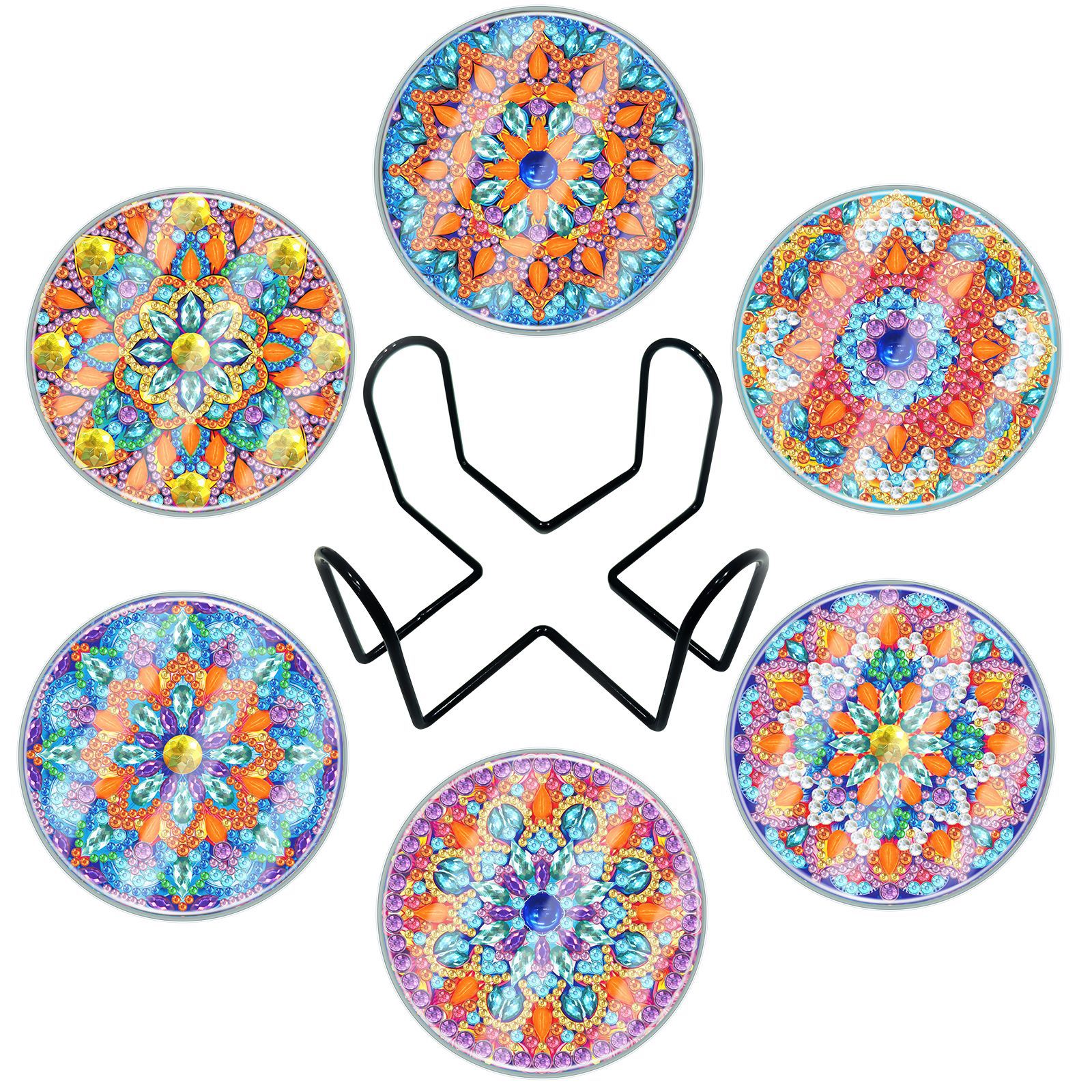 Creative new DIY diamond painting coaster with transparent acrylic cup cover, handmade irregular bright diamond mandala coaster