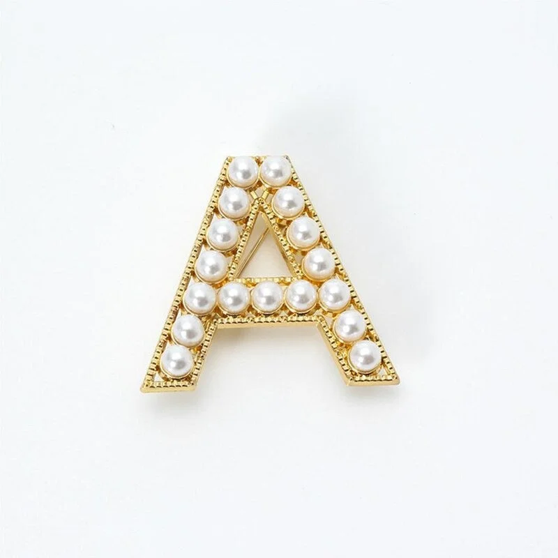 Personalized Retro Chic Pearl Encrusted Initial Letter Brooch Pins