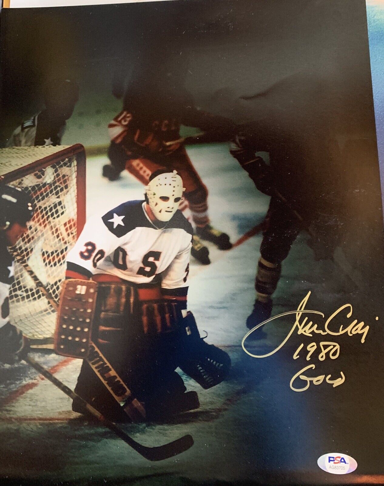 Jim Craig Signed Auto 11x14 Pic Photo Poster painting Beautiful Gold 1980 Usa Hockey Psa Coa