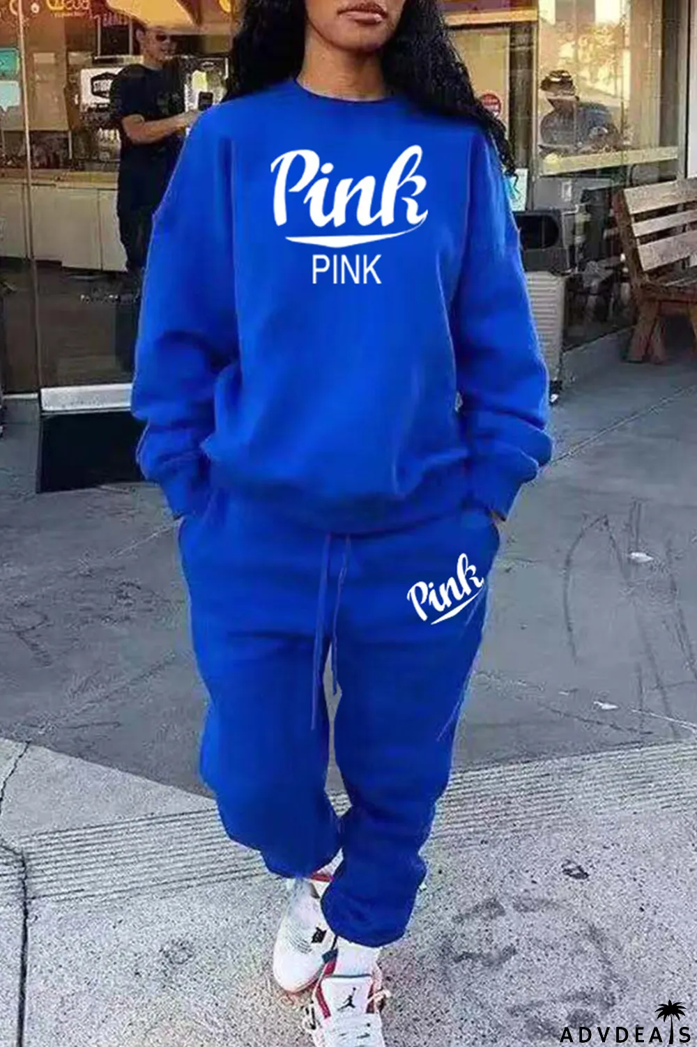 Grey Fashion Casual Letter Print Basic O Neck Long Sleeve Two Pieces