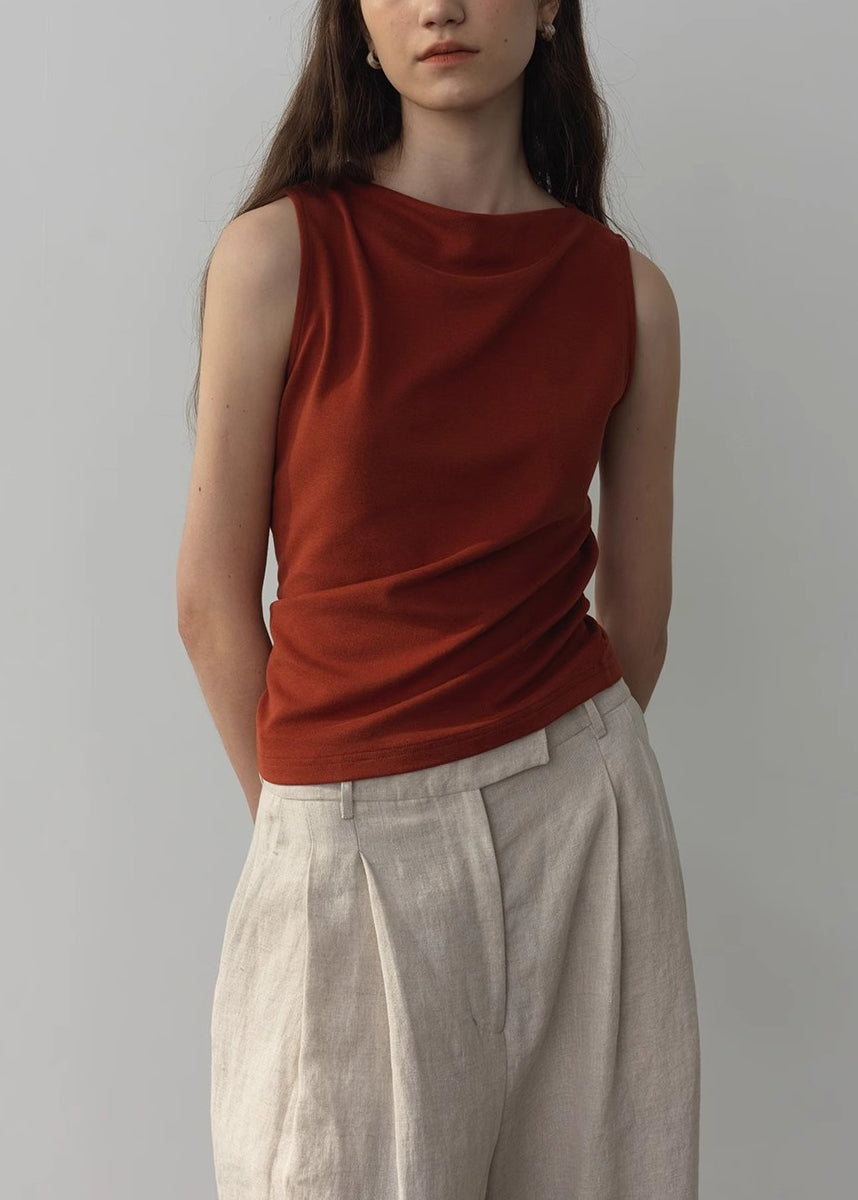 VCSHOES Simple Orange Sleeveless Ice Silk Tank Top