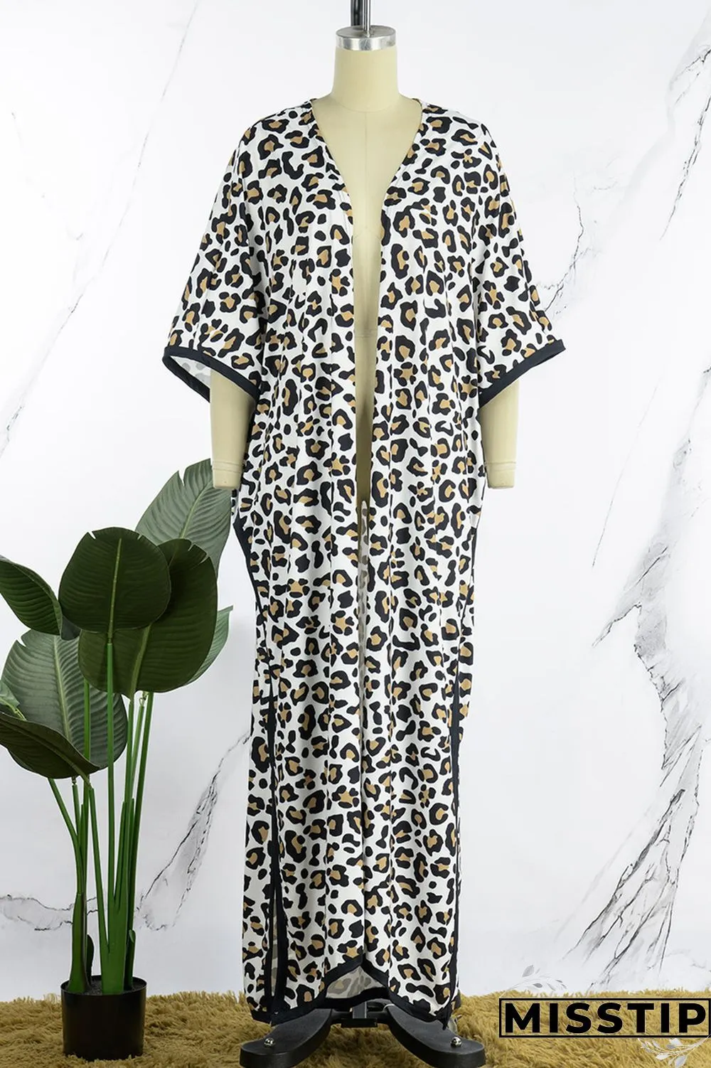 White Casual Print Leopard Patchwork Cardigan Outerwear