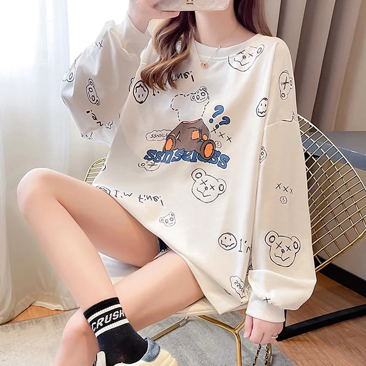Cartoon Printed Long Sleeve Sweatshirt QueenFunky