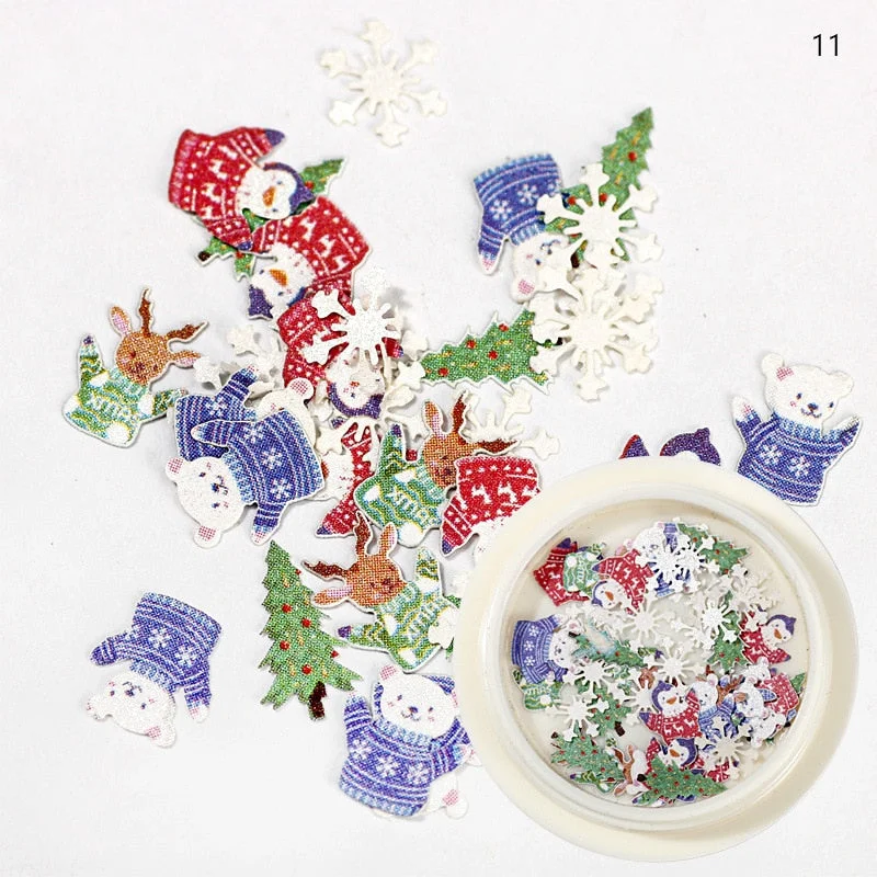 3D Christmas Series Wood Pulp Piece Nail Art Decoration Accessories Manicure Snowflake Snowman Shape Manicure Art Decal