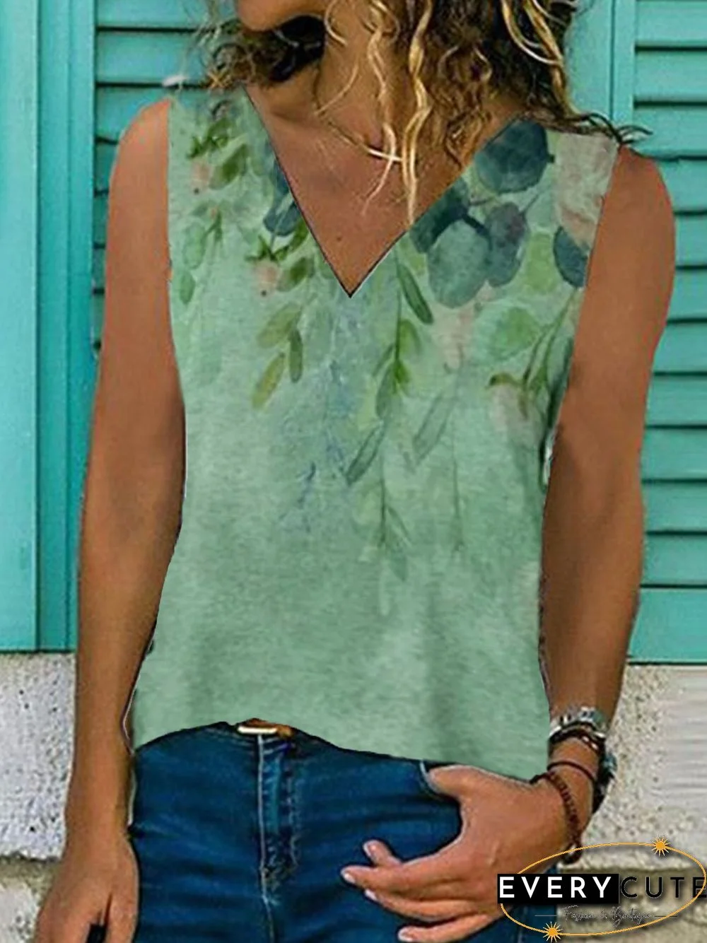 Sleeveless Casual Printed Tops