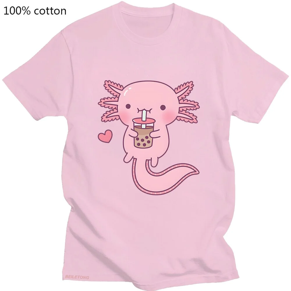 Ueong Tea Women Tshirts Pink Axlotl Kawaii Print T-shirt Street Hip Hop Crop Top Cool Summer Tee Shirt Cotton Fashion Clothing