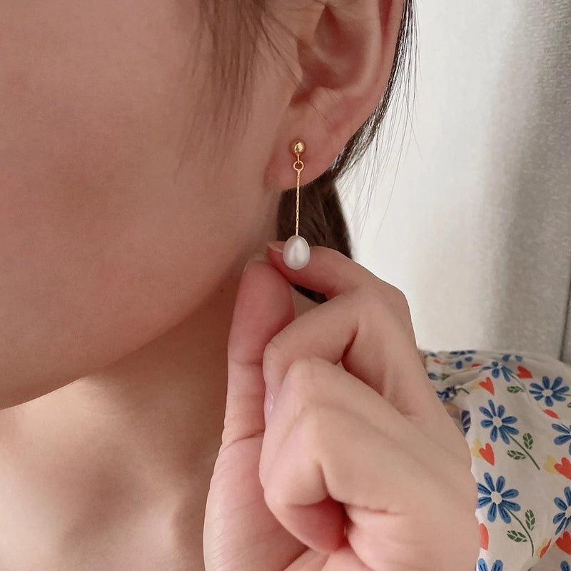 1 Pair Freshwater Pearl Copper Freshwater Pearl Solid Color Drop Earrings